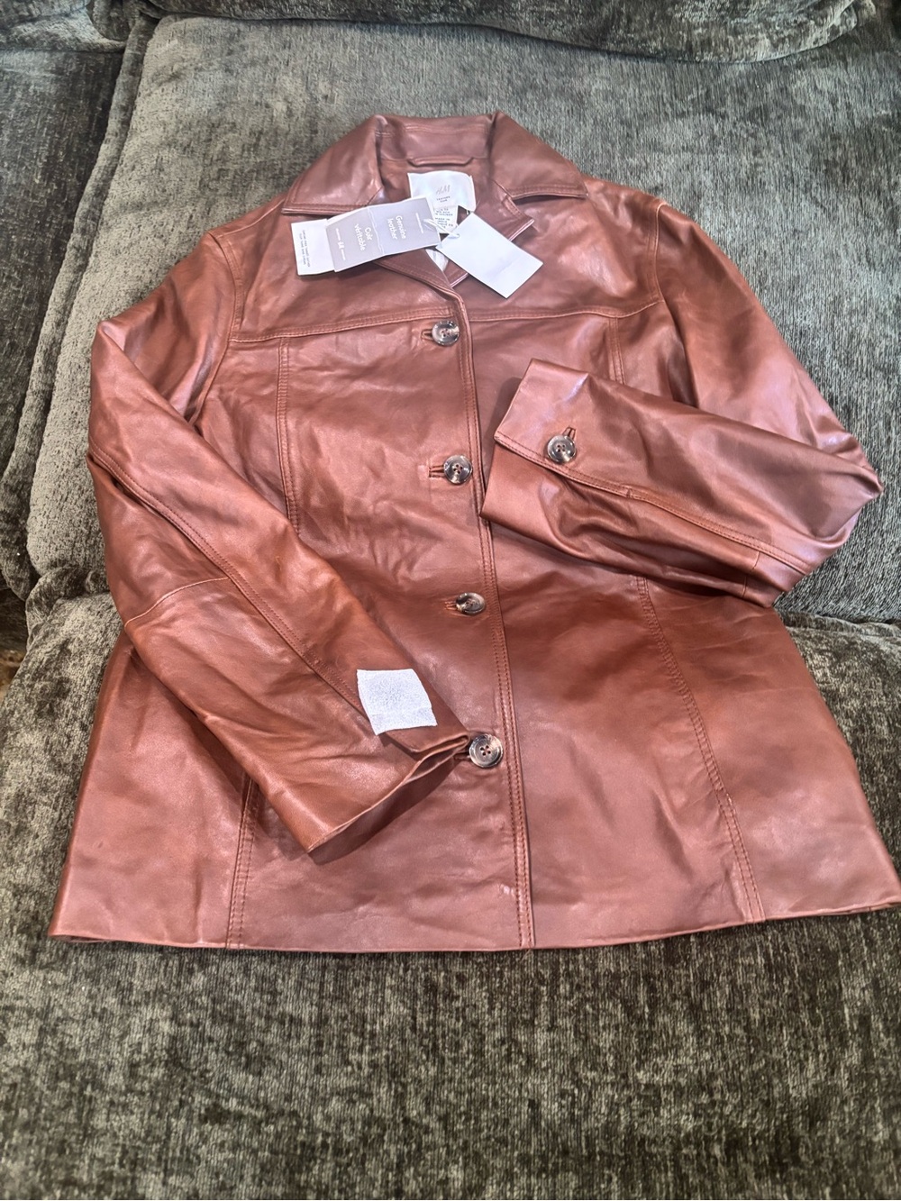 H&M Premium Selection Leather Jacket For Women (Brown) XS - Picture 11 of 12